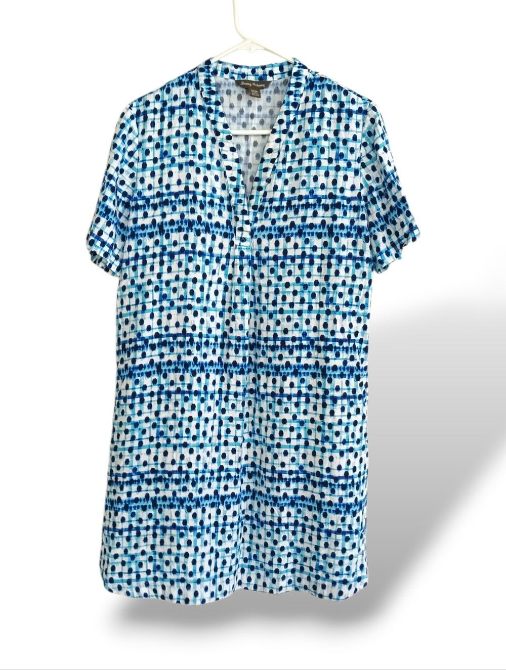 Tommy Bahama Blue Tunic Shirt Dress Midi Collar Shirt Sleeve Breezy Bech Coverup